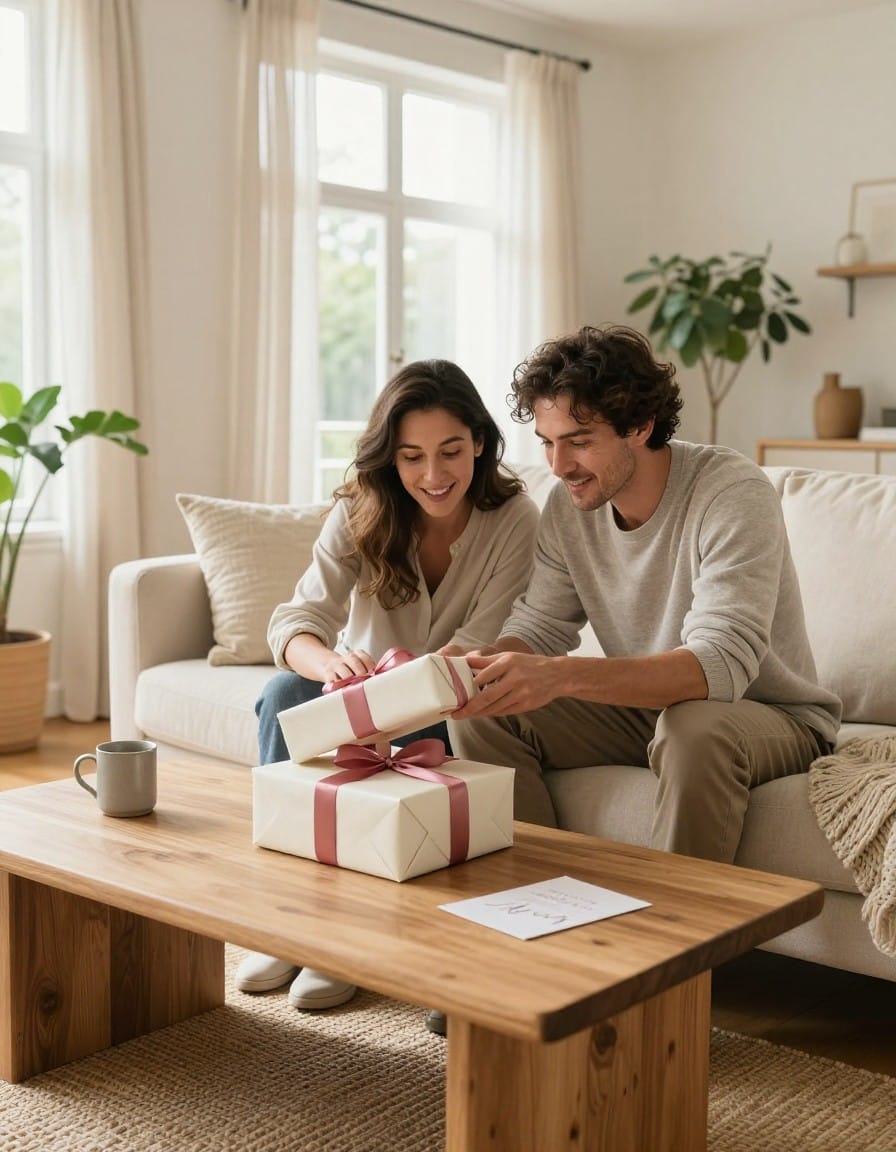 people happily unwrapping a gift